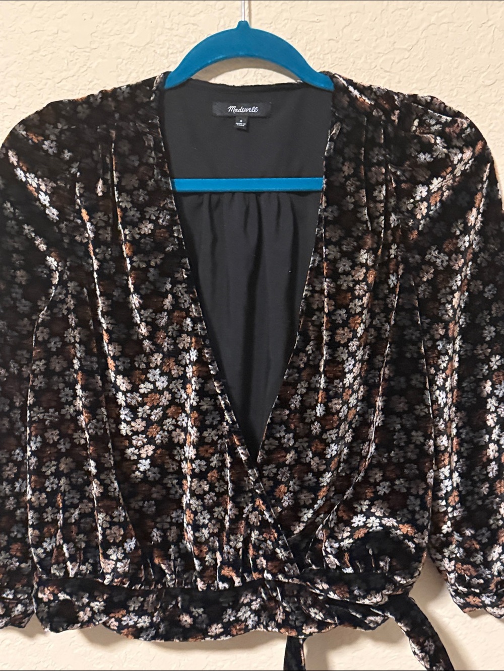Madewell Black Velvet Floral Wrap Blouse